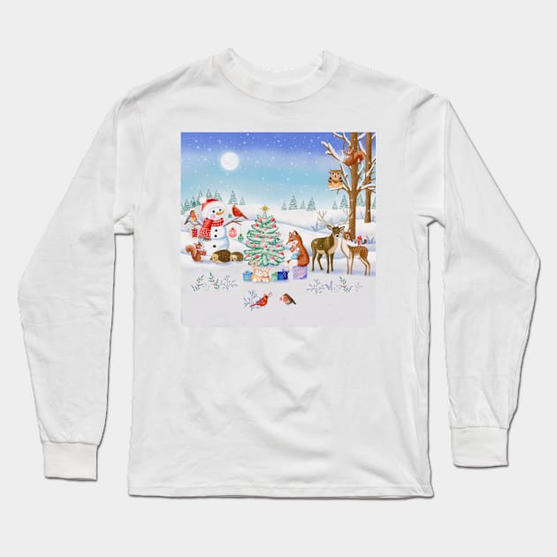 Forest animals celebrate Christmas Long Sleeve T-Shirt by CalliLetters